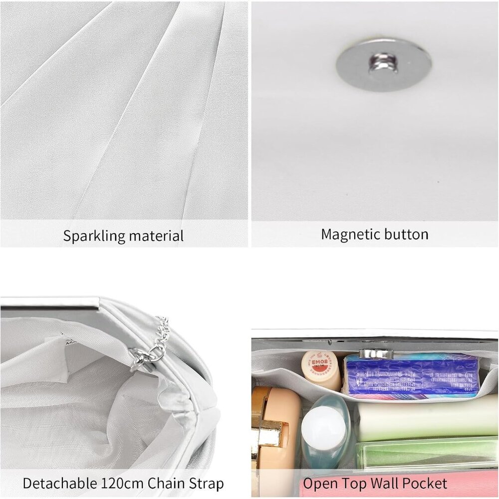 Chic Silver Satin Evening Bag - Versatile Clutch,… - image 6